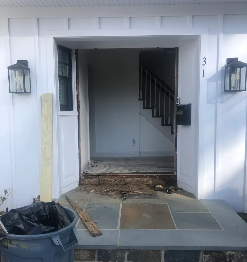 Old door removed and ready for new Simpson door